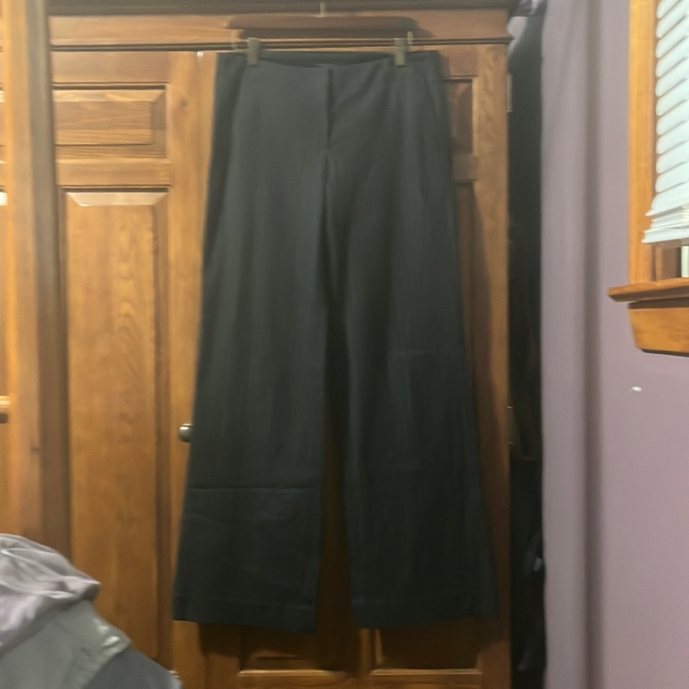 Theory black stripe wide leg pants 8